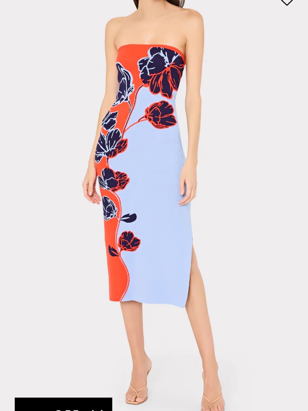 Milly of New York Strapless Floral Column Dress in Orange, Light Blue and Navy - Picture 2 of 6